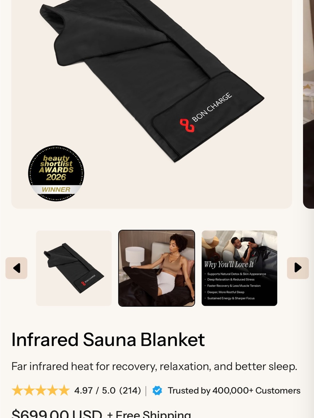 Bon Charge Black Infrared Sauna Blanket for Recovery & Relaxation